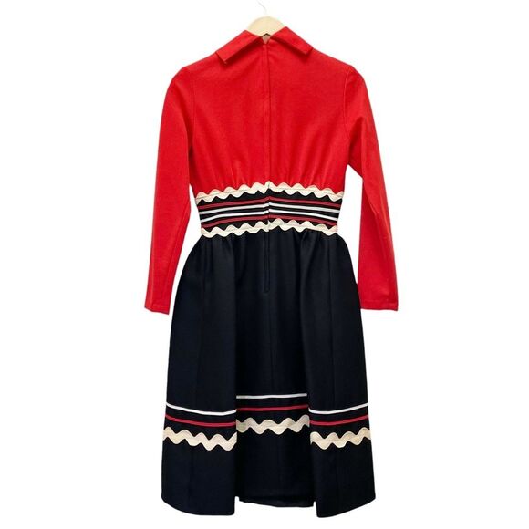 Vintage 1960s Howard Wolf Strawberry Button Ric-Rac Dress Black Red Ivory Size 4 - Picture 7 of 16